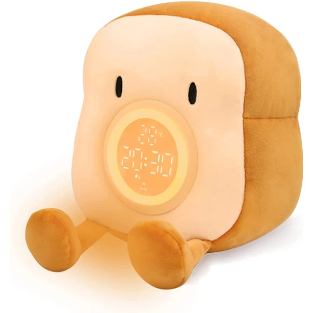D2 Toast Plush Alarm Clock Lamp Rechargeable Dimmable Bedside Bedroom Clock with Dual Snooze Alarm Kids Cute Decor Night Light